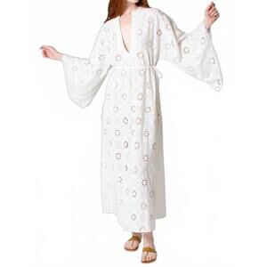 NEW MIGUELINA ieva diamond eyelet embroidered caftan in white